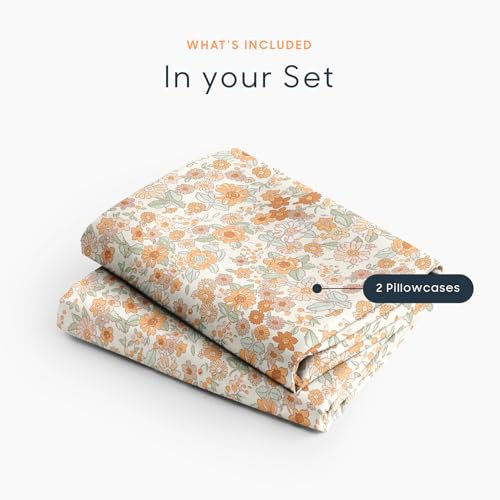 Wake In Cloud Floral Pillowcases, Vintage Daisy Print 20x26, Cream Orange