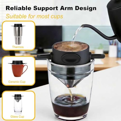 Portable Stainless Steel Pour Over Coffee Maker with Reusable Filter - Compact Travel Dripper