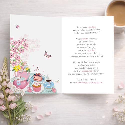 Floral Birthday Card for Grandma - Heartfelt Tea Party Design