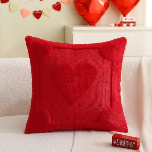 Arrow Heart Pillow Covers - Set of 2 Red 18x18 Plush Decor