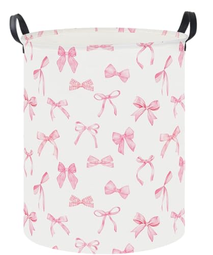 Collapsible Waterproof Laundry Basket - 19.7" Hamper with Handles (Pink Bowknot)