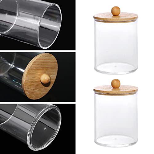 Tbestmax 10oz Q-Tip Holder & Cotton Swab Dispenser with Bamboo Lids (2 Pack)