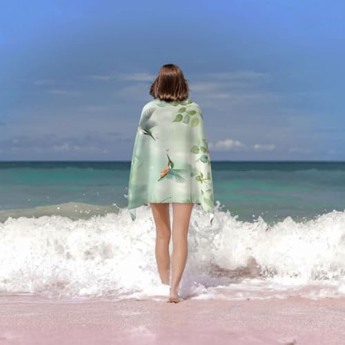 Floral Hummingbird Beach Towel 31x51in - Quick Dry Microfiber