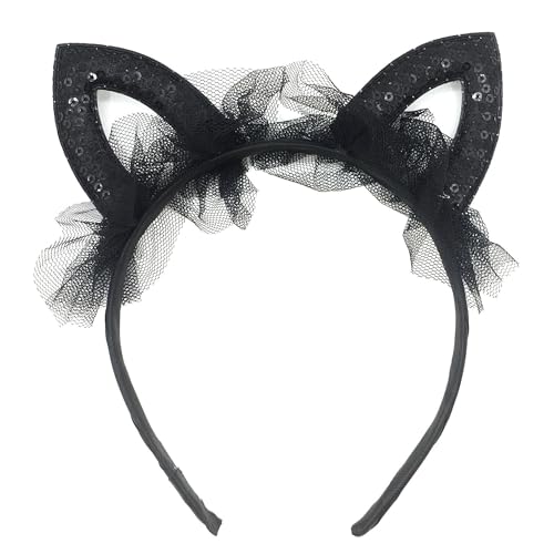 Black Sequins Lace Cat Ears Headband Cute Hair Accessory for Girls