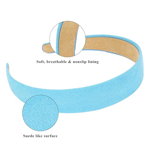 Wecoe Light Blue Suede Headband for Women and Girls, 1 Inch Wide Solid Hair Band