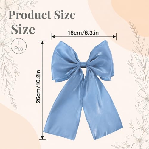 Large Blue Hair Bow Clip with Long Tails for Women and Girls