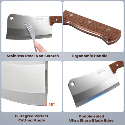 Uibkor 7-Inch Meat Cleaver - Heavy Duty Stainless Steel Butcher Knife