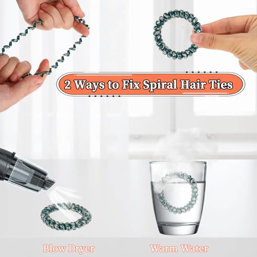 JJUNW Spiral Hair Ties 5-Pack - Waterproof No-Crease Ponytail Holders