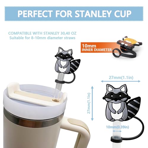 Grey Raccoon Animal Straw Topper for Stanley 30 & 40 oz Tumbler