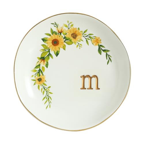 COLLECTIVE HOME Ceramic Jewelry Tray, 4.75" Sunflower Dish - Gift for Women