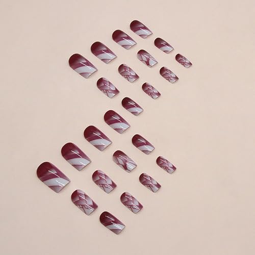 Wine Red Medium Square Press on Nails Glossy False Nails Set