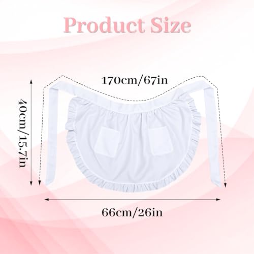 White Waist Apron for Women with Pockets - Vintage Frilly Design