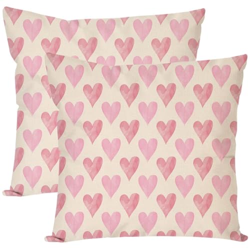 Pink Valentine's Day Throw Pillow Covers 18x18 Inch - Set of 2 Heart Decor