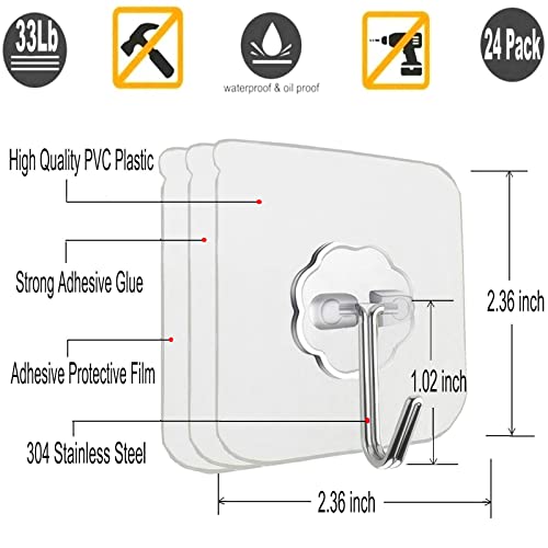 12 Pack Heavy Duty Self Adhesive Wall Hooks – 33LB Capacity