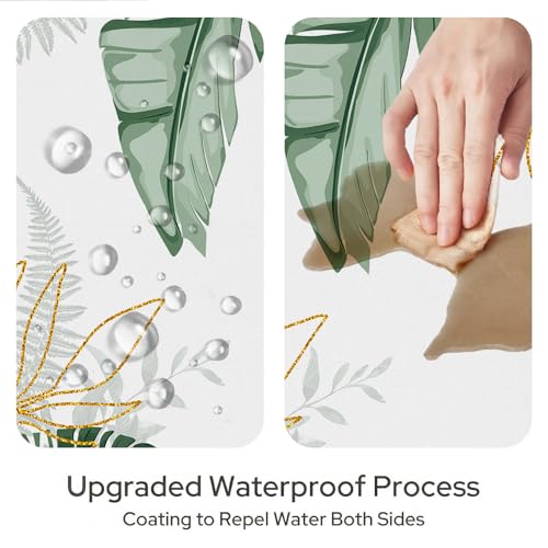 Tropical Palm Leaf Shower Curtain, Green Gold Monstera, 72x72 Inch