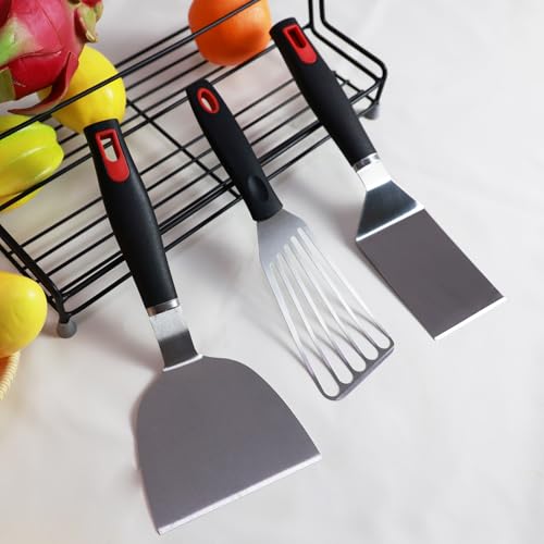 KLAQQED 3-Piece Stainless Steel Spatula Set with Silicone Handle - Black & White