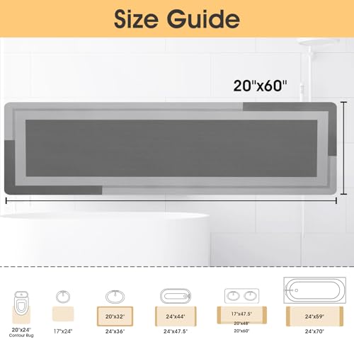ACCUMTEK Non-Slip Ultra-Thin Bath Mat 1'8" x 4'11" - Quick Dry Grey