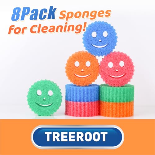 Treeroot 8 Pack Colorful Temperature-Controlled Scrub Sponges