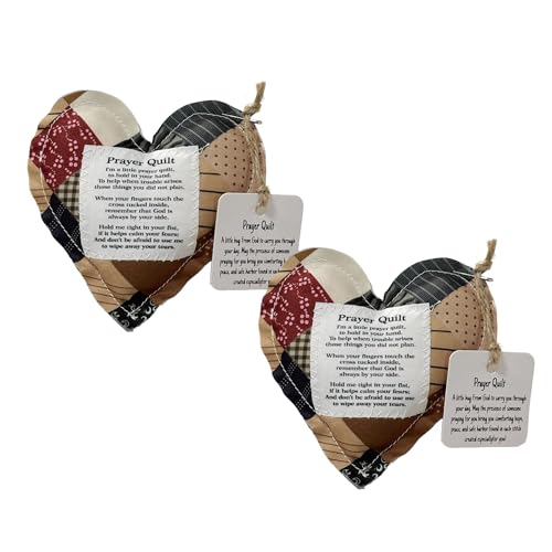 Mini Prayer Quilt Set - 2 Heart-Shaped Quilts with Cross, 4x4 inches