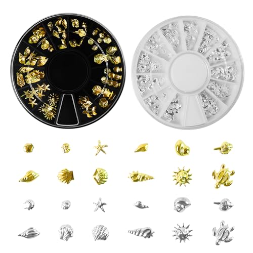 Ocean Nail Charms 3D Gold & Silver Beach Starfish Seashells - 12 Styles