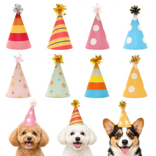 8Pcs Colorful Mini Birthday Hats for Cats & Small Animals