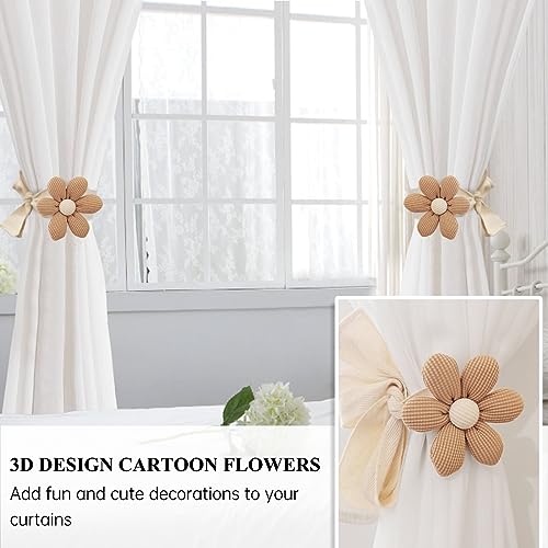Flower Curtain Tiebacks - 2pcs Adjustable Cotton Drapes Holdbacks