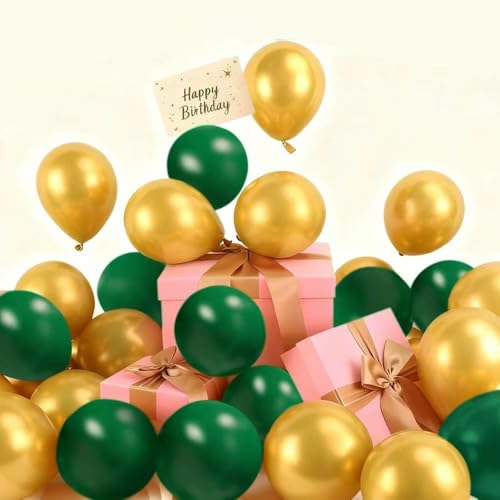 Green and Gold Balloons Set - 67 Count 10 Inch Latex for Events