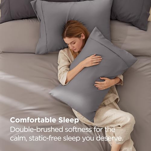 Bedsure Queen Pillow Cases Set of 2 - Light Grey 20x30 Inches