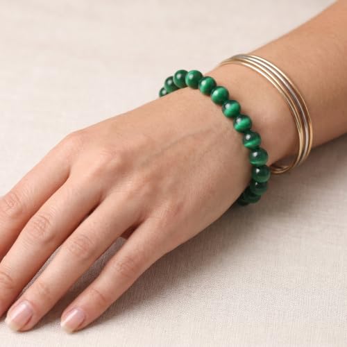 6mm Dark Green Cat Eye Stone Beads Bracelet for Jewelry Making