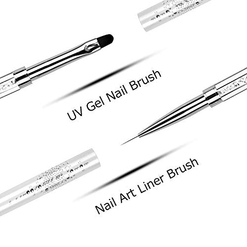Ycyan Dual-Ended UV Builder Gel Nail Brush & Rhinestone Liner