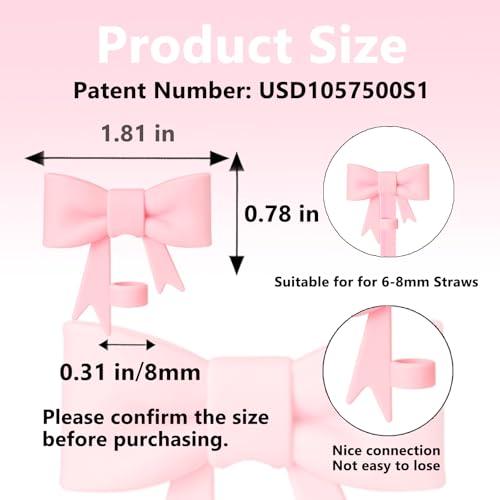 8mm Classic Bow Straw Covers Cap Toppers Compatible with Stanley Tumbler Cups,Reusable Cute Silicone StrawTips Lids Protectors for Reusable DrinkingStraw,StrawAccessories