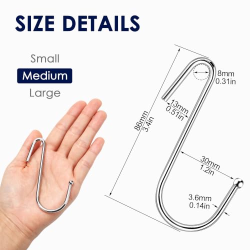 S Hooks for Hanging - 3.4 Inch Rust-Proof Stainless Steel, 20 Pack