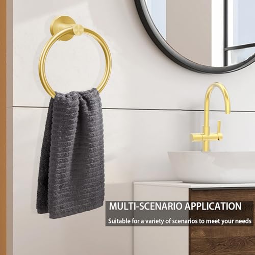 WOOPHEN 7-Inch Gold Stainless Steel Hand Towel Ring - Modern Wall-Mounted Towel Holder for Bathroom & Kitchen