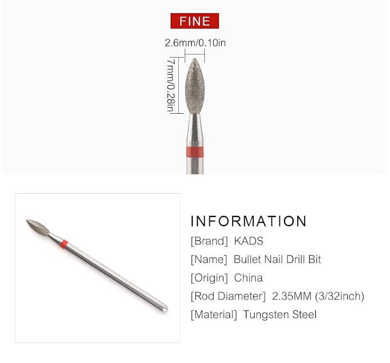 Rolabling Flame Diamond Nail Drill Bit - 3/32" Fine Grit Tungsten Steel Gel Remover