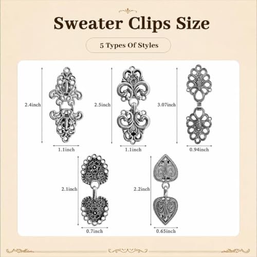 5PCS Vintage Sweater Clips for Women - Retro Cardigan & Shawl Clips