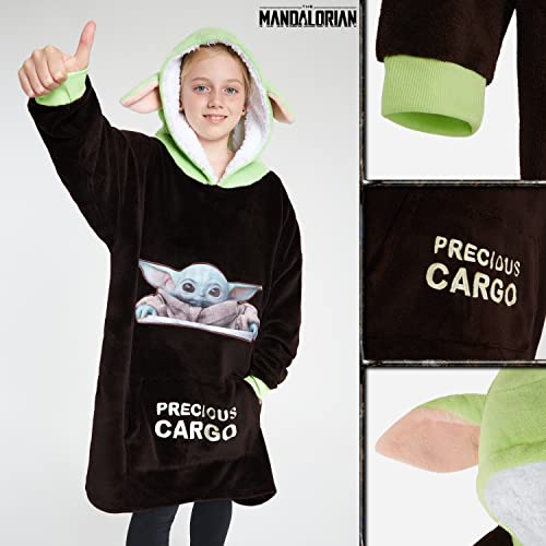 Disney The Mandalorian Baby Yoda Blanket Hoodie for Kids, One Size, Brown/Green