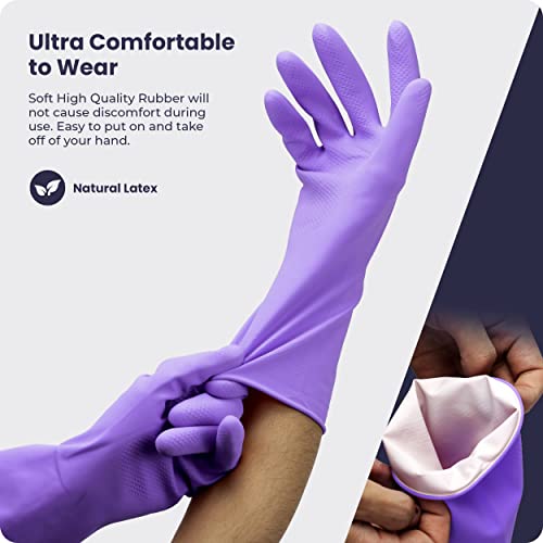 FMP Brands Waterproof Rubber Dishwashing Gloves, Purple, Medium (3 Pairs)