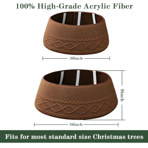 Large 36 Inch Neutral Brown Knitted Christmas Tree Collar - Rustic Farmhouse Holiday Decor