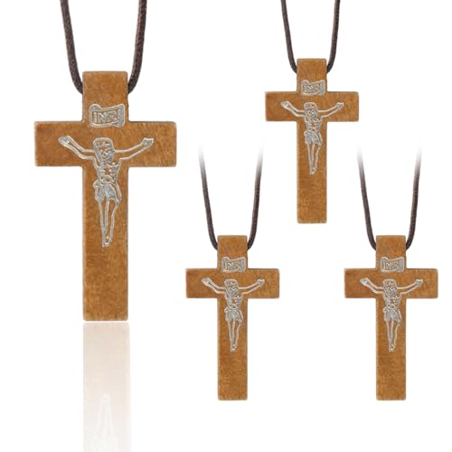4-Piece Natural Wooden Cross Necklaces for Men & Women