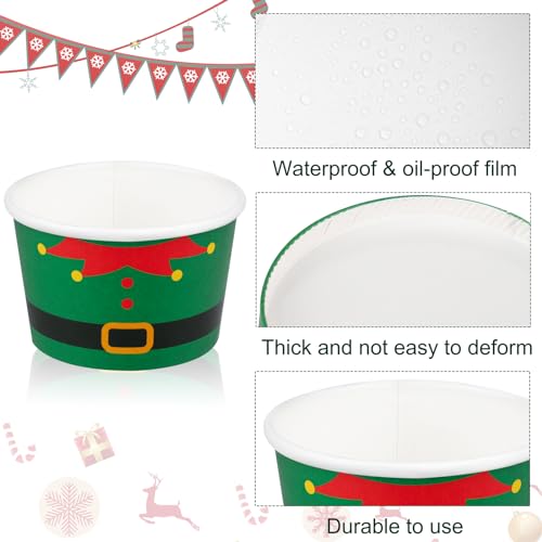 Large Christmas Snack Cups 16 Oz Pack of 100 Disposable Paper Bowls with Santa Snowman Elk Elf Designs