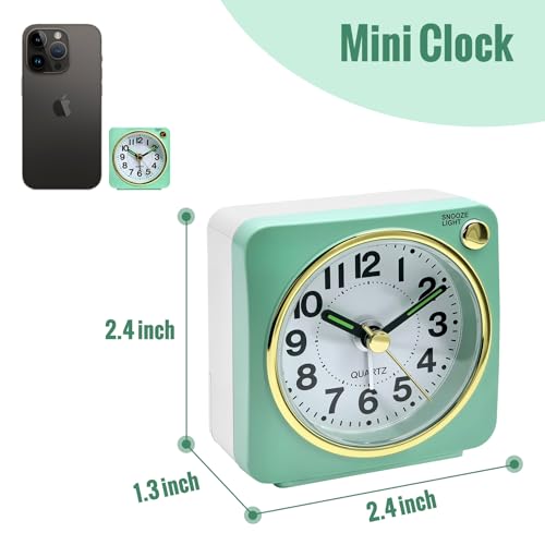 Lamisola Ultra Small Analog Travel Alarm Clock - Silent Retro Bedside Clock, Mint