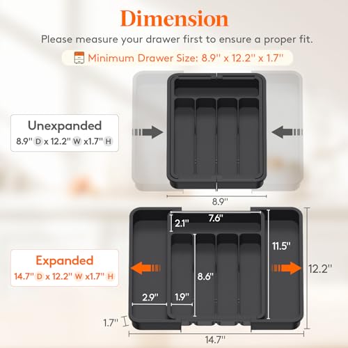 Lifewit Expandable Silverware Drawer Organizer - BPA Free Utensil Tray