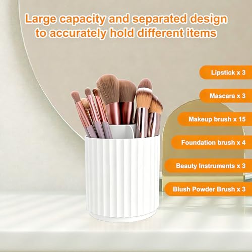 360° Rotating Makeup Brush Holder Organizer with 5 Slots - Dustproof Storage for Beauty Tools