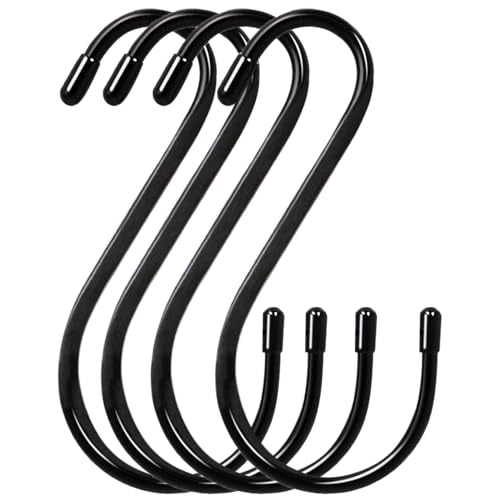 Heavy Duty 6-Inch Vinyl Coated Steel S Hooks - 4-Pack for Closet & Plant Hanging