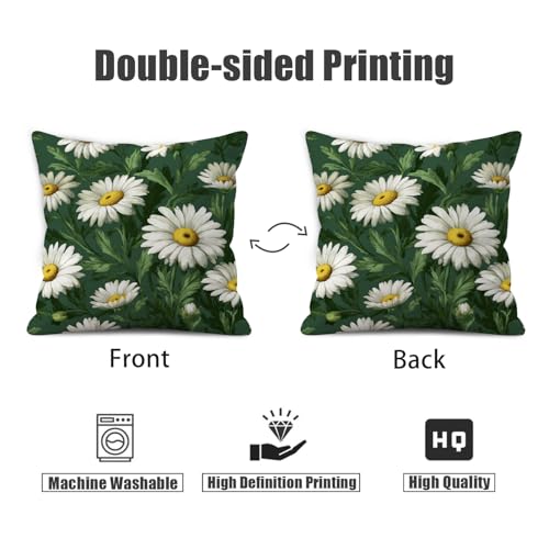 WitHero Dark Green Daisy Throw Pillow Covers, 18x18 Inch Floral Set of 2