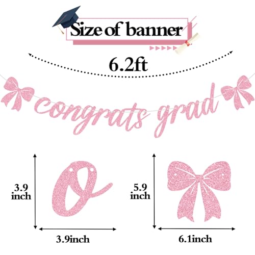 Pink Glitter Congrats Grad Banner for 2026 Graduation Parties