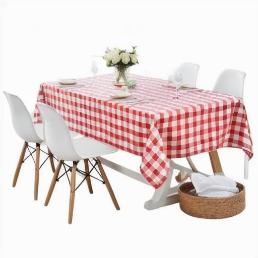 Gingham Disposable Plastic Tablecloth - 54 x 108 Inches, Red
