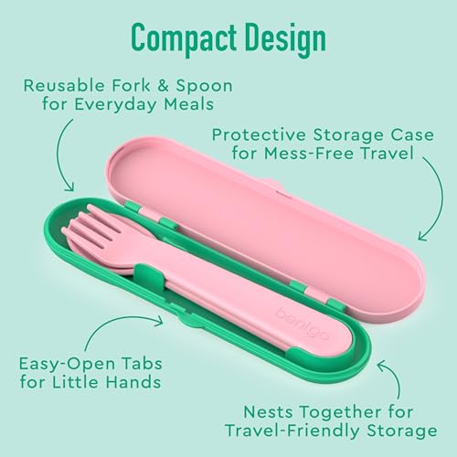 Bentgo Kids Utensil Set with Travel Case - Tropical - BPA-Free Fork & Spoon