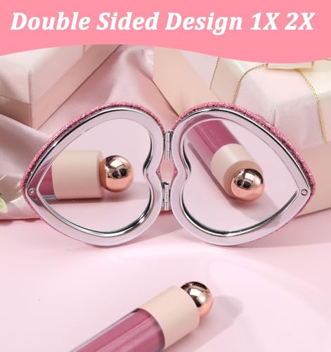 Pink Heart Compact Mirror - Double-Sided Travel Makeup Mirror