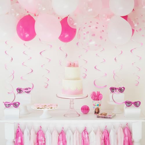 24 PCS Pink Hanging Swirl Decorations, Reusable PVC Ceiling Streamers